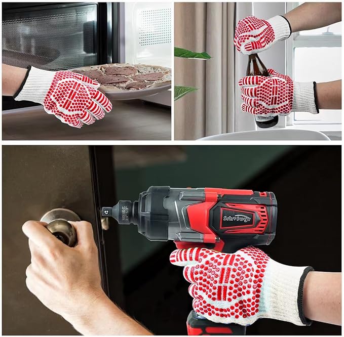 BBQ Gloves, Oven Gloves Extreme Heat & Cut Resistant Oven Mitts with Fingers for BBQ, Cooking, Grilling, Baking Grilling Gloves Silicone Non-Slip Oven Mitts, Kitchen Gloves (red)