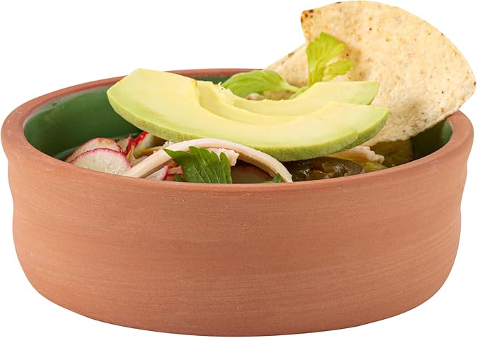 Restaurantware-Terra Tek 6.8 Ounce Terracotta Cazuelas, 2 Green Glazed Clay Pots For Cooking - Oven-Ready, Microwavable, Terracotta Serving Pots, Dishwashable, For Cooking And Serving