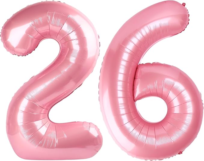 Numbers 26 Balloon, Pearl Pink Birthday Party Supplies for 26th, 40 Inch Digital Ballons for Women Men, Large Party Decorations for Engagement, Bridal Shower, Wedding, Anniversary