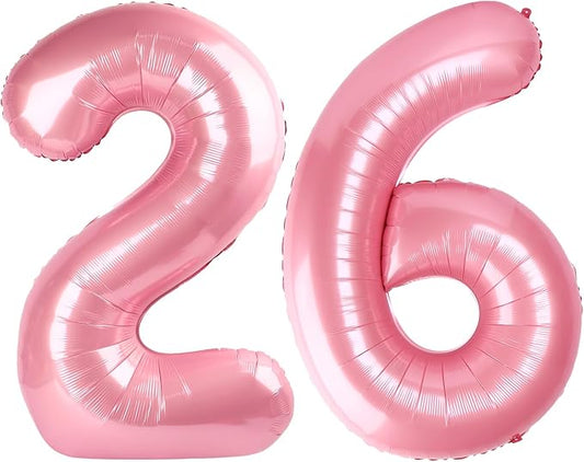 Numbers 26 Balloon, Pearl Pink Birthday Party Supplies for 26th, 40 Inch Digital Ballons for Women Men, Large Party Decorations for Engagement, Bridal Shower, Wedding, Anniversary
