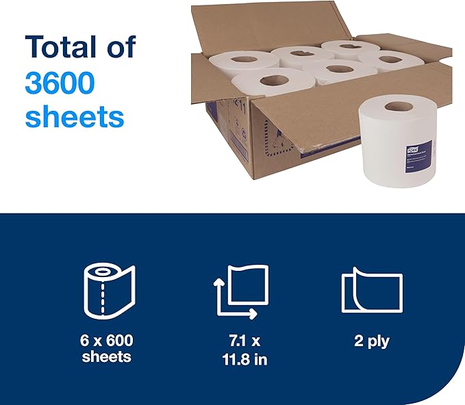 Tork Soft Centerfeed Hand Towel White M2, 100% Recycled, 6 x 600 Towels, 121211