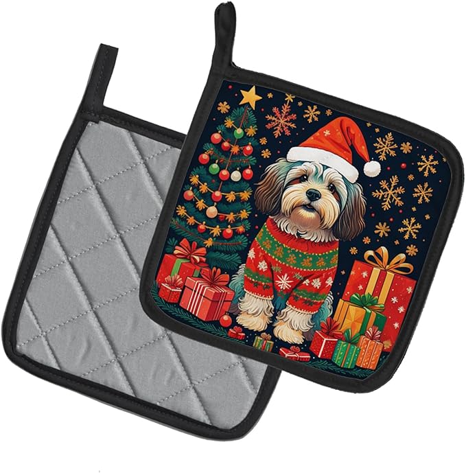 Caroline's Treasures Havanese Christmas Pair of Pot Holders Kitchen Heat Resistant Pot Holders Sets Oven Hot Pads for Cooking Baking BBQ, 7 1/2 x 7 1/2