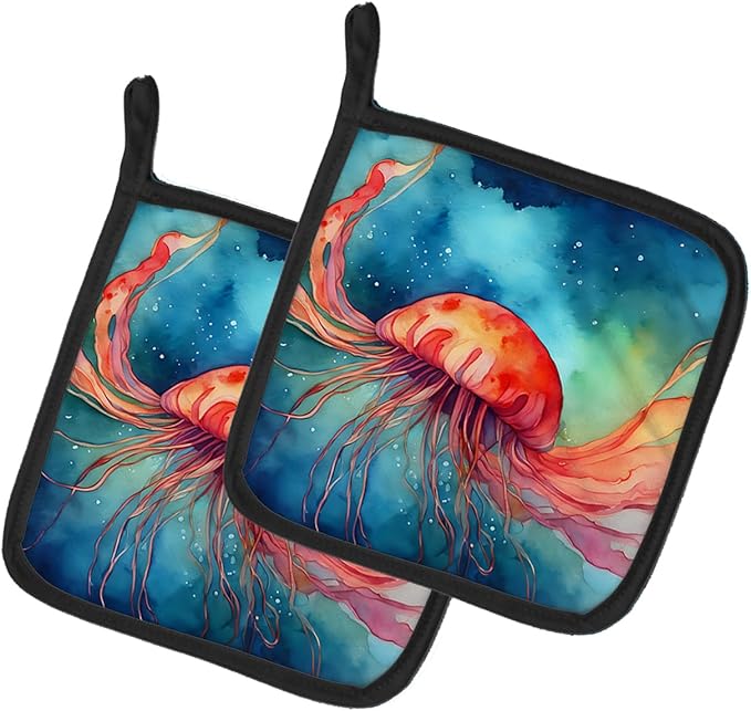 Caroline's Treasures Jellyfish Pair of Pot Holders Kitchen Heat Resistant Pot Holders Sets Oven Hot Pads for Cooking Baking BBQ, 7 1/2 x 7 1/2