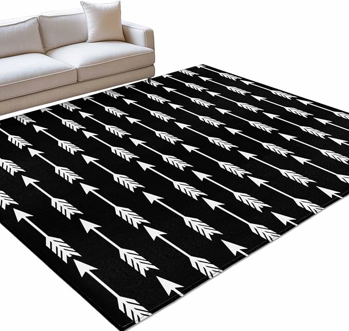 Area Rug 4x6ft, Tribal Style Arrows Pattern Washable Rugs for Living Room Bedroom, Black Background Soft Non-Slip Area Rugs Rectangle Floor Carpet for Dining Room