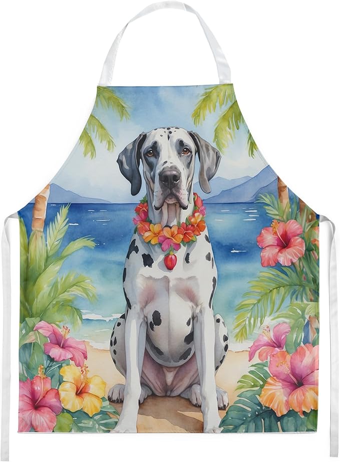 Caroline's Treasures Great Dane Luau Apron Cooking Kitchen Server Baking Crafts Gardening for Adult Women Men, Unisex, Large, Multicolor