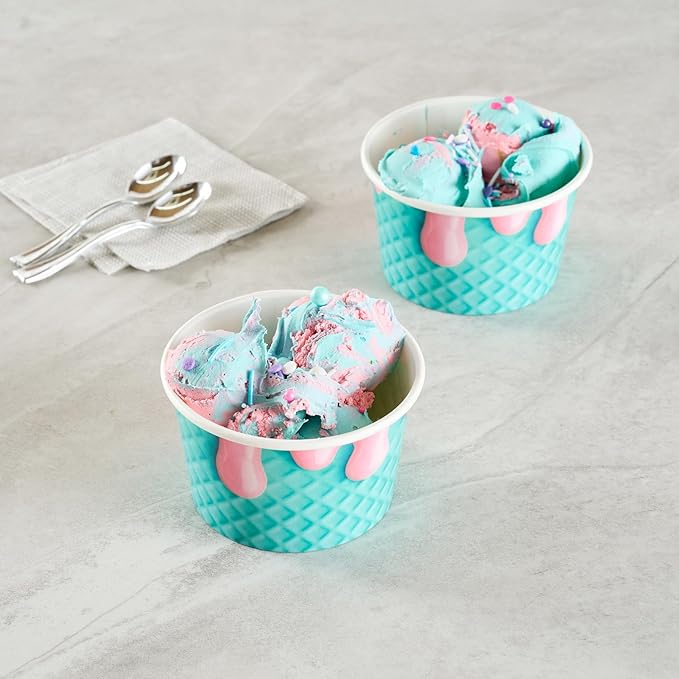 Restaurantware Ice Cream Cups 200 Pack of 8 oz Leak-Resistant Disposable Dessert Bowl Frozen Yogurt Cup Round Paper Container For Cold And Hot Desserts