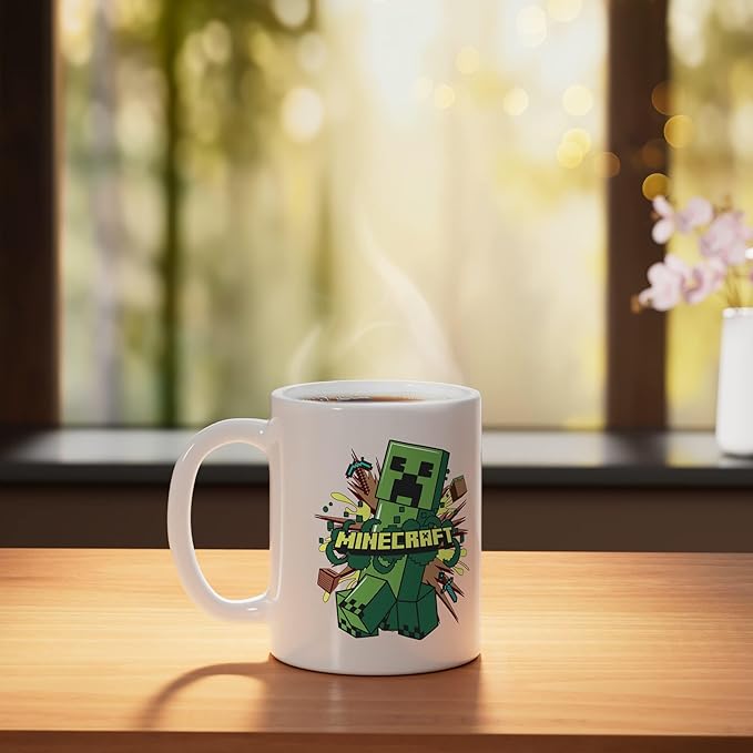Minecraft Creeper Running From Explosion Ceramic Mug, White