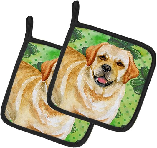 Caroline's Treasures BB9838PTHD Golden Retriever St Patrick's Pair of Pot Holders, Green Kitchen Heat Resistant Pot Holders Sets Oven Hot Pads for Cooking Baking BBQ, 7 1/2 x 7 1/2
