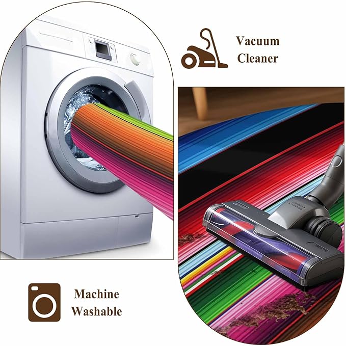 Area Rug 2x3ft, Mexico Art Colorful Stripes Washable Rugs for Living Room Bedroom, Color Gradient Lines Soft Non-Slip Area Rugs Rectangle Floor Carpet for Dining Room