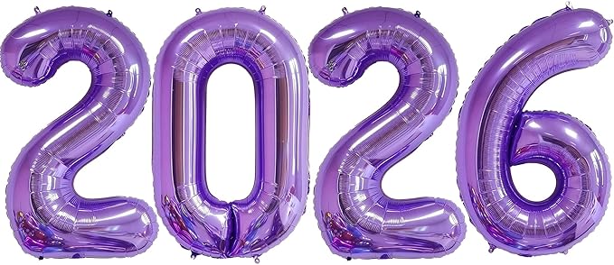 2026 Purple Balloons, 40" Large Purple 2026 Balloons Helium Mylar Foil Balloons for 2026 New Year Christmas Graduation Party Decoration