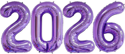 2026 Purple Balloons, 40" Large Purple 2026 Balloons Helium Mylar Foil Balloons for 2026 New Year Christmas Graduation Party Decoration