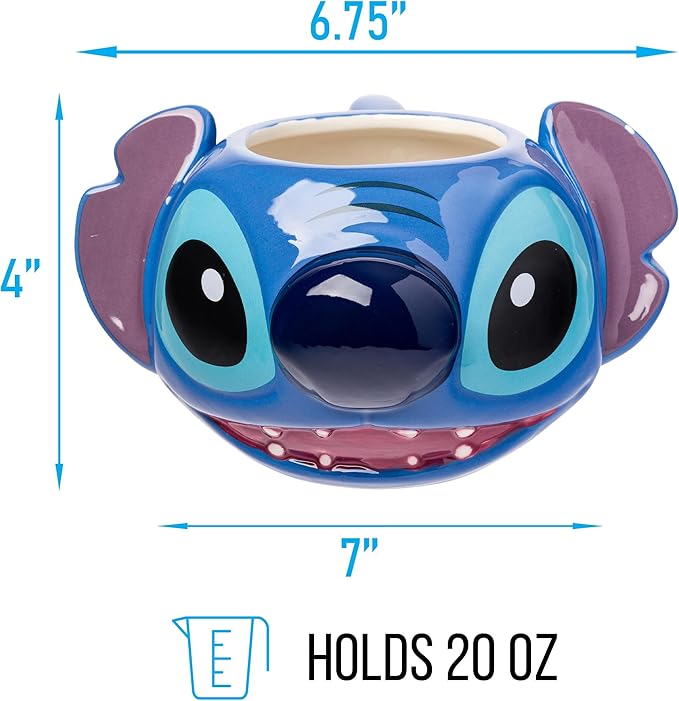 Silver Buffalo Disney Lilo and Stitch Ceramic 3D Sculpted Mug Featuring Stitch, 24 Ounces (Pack of 12)