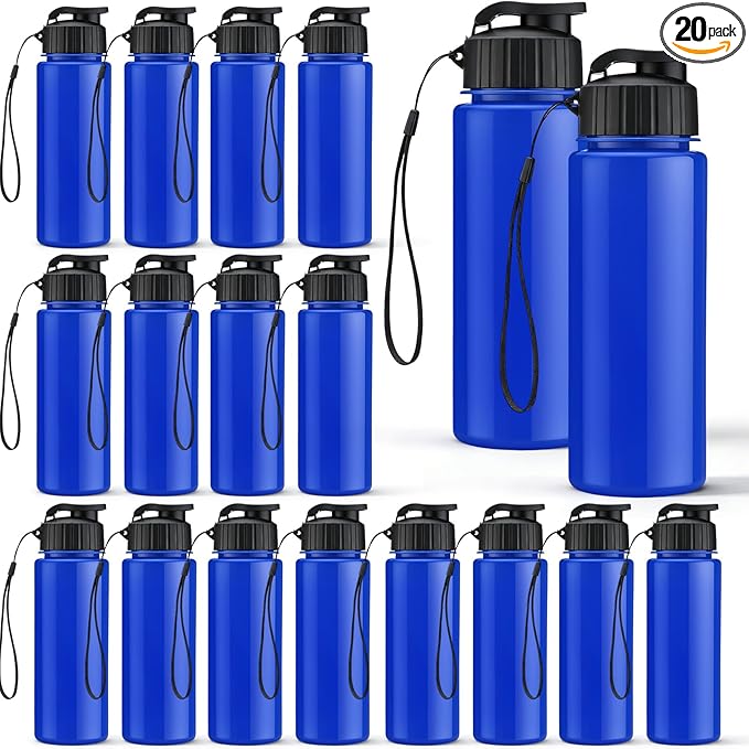 Mifoci 20 Pieces Water Bottle Bulk 17 oz Plastic Water Bottles Bulk Gym Sports Adults Reusable Large Bottles with Leak Proof Flip Top for Party Outdoor (Solid Blue)