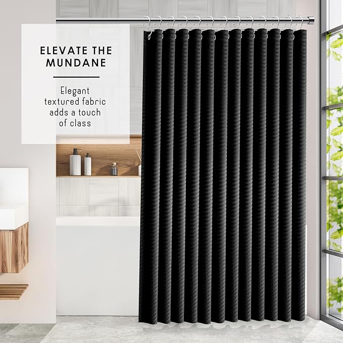 Clara Clark Black Shower Curtain Set with Black Shower Caddy Hanging - Fabric Shower Curtains and Stainless Steel Shower Caddies, Bathroom Shower Curtain Sets with Corner Shower Caddy Dorm