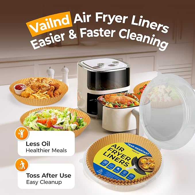 400Pcs Air Fryer Paper Liners Disposable, 8 Inch Max Xl Large Cooker Air Fryer Disposable Paper Liners, Oil Proof Parchment Sheets Round Basket Bowl Liner for Baking Cooking Food