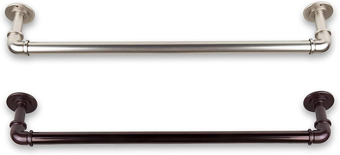 Industrial Pipe Design Towel Bar/Closet Rod/Kitchen Rail Wall or Ceiling Mount 18 inches - Satin Nickel