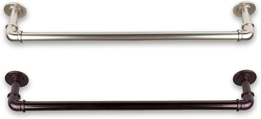 Industrial Pipe Design Towel Bar/Closet Rod/Kitchen Rail Wall or Ceiling Mount 18 inches - Satin Nickel