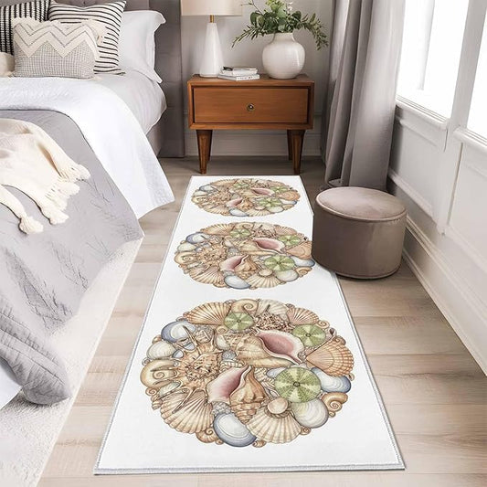 Runner Rug for Bedroom Hallway, Coastal Colorful Shell Conch Kitchen Runner Rugs Area Rug 2x6ft, Modern Abstract Art Washable Soft Floor Carpet for Entryway Stair