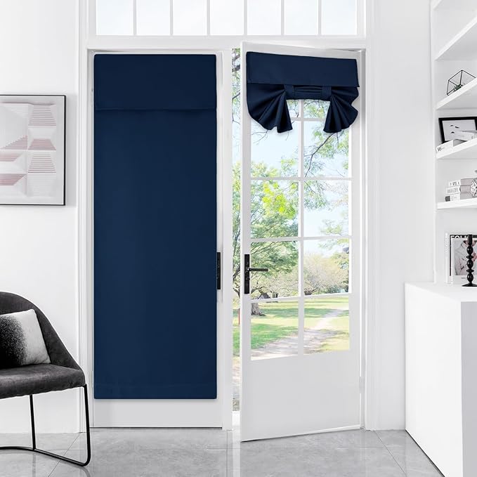 WdFour Small French Door Curtains with Silky Feel Thermal Insulated Noise Reducing Blackout Curtains for Glass Door Office (30W x 70L, 1 Panel, Navy Blue)