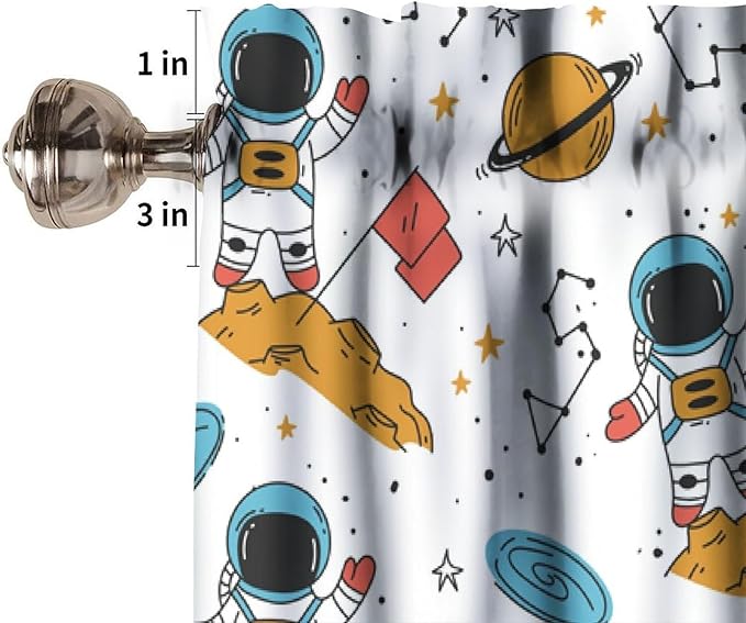 Cartoon Space Astronaut Valance, Funny Spaceman Stars Planet Kids Boys Girls Window Treatment for Kitchen Dining Room Bedroom Nursery, 54x18Inch