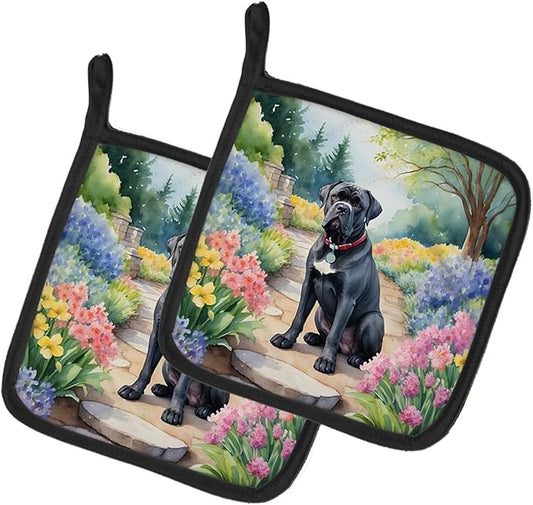 Caroline's Treasures Cane Corso Spring Path Pair of Pot Holders Kitchen Heat Resistant Pot Holders Sets Oven Hot Pads for Cooking Baking BBQ, 7 1/2 x 7 1/2