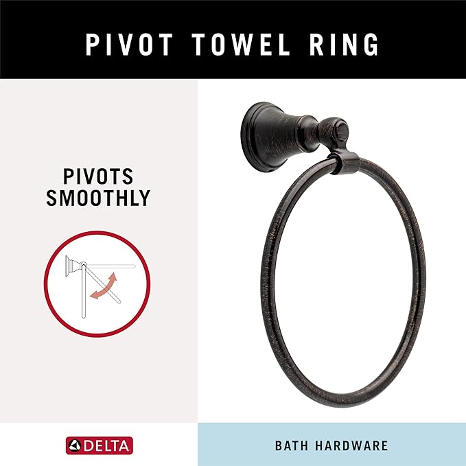 Delta Woodhurst (1-Pack) Hand Towel Holder Venetian Bronze Towel Racks for Bathroom Wall Round Towel Ring Holder for Bath Towel Hanger for Kitchen, Bathroom Accessories 73246-RB