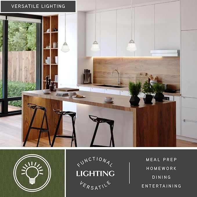VAXCEL Huntley Satin Nickel Farmhouse Schoolhouse Mini Pendant Ceiling Light White Glass