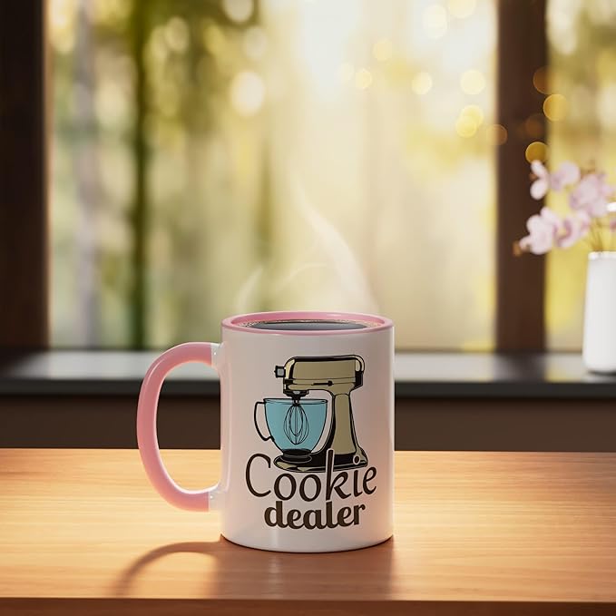 Cookie Dealer, Men Women Baking Cooking, Pastry Chef, Baker Ceramic Mug, Pink/White