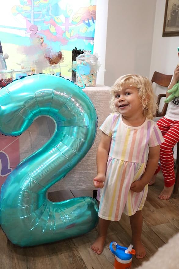 40 Inch Number Balloon, Blue Green Happy Birthday Balloon for Girls Boys Babies, Number Balloons for 3, 13, 23, 30 Singles Wedding Anniversaries Party