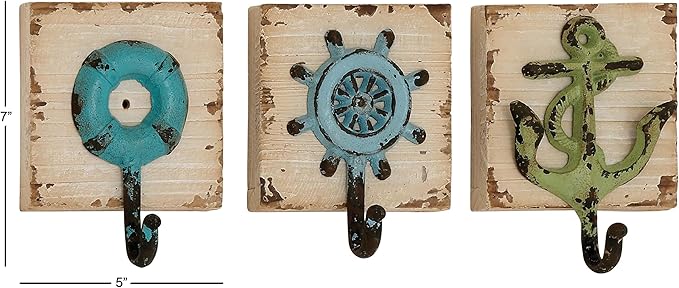 Deco 79 55487 Wood & Metal Wall Hook Set of 3