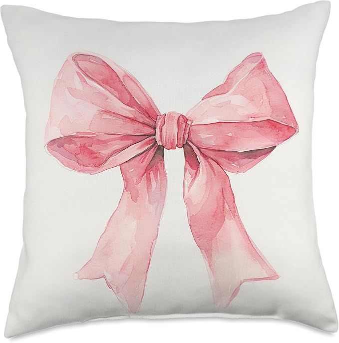 Girly || Watercolour Bow || Coquette || Aesthetic Pink Bow Throw Pillow