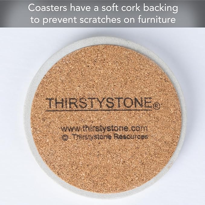 Thirstystone Monogram Letter V Absorbent Sandstone Coaster 4-Pack Manufactured in The USA Decorative, Absorbent, Easily Wipes Clean