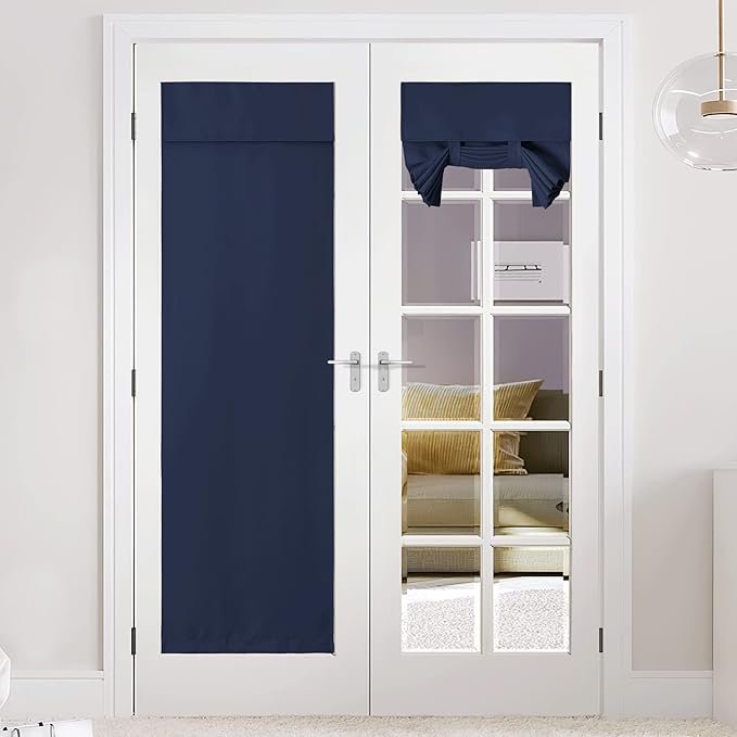 NICETOWN Navy Privacy Blackout French Door Curtains Privacy, 26 x 80 inch Window Curtains for Glass Sliding Door, Thermal Insulated Tie Up Shades Window Curtains for Bedroom, 1 Panel