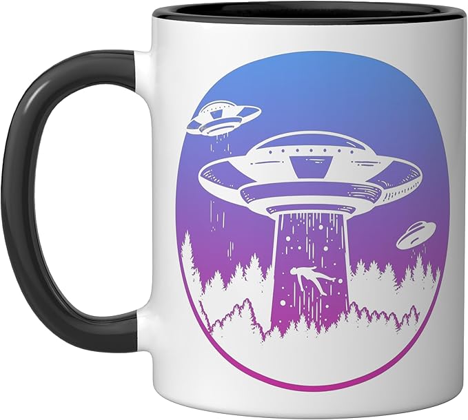 Flying Saucer UFO, Astronauts are Aliens Ceramic Mug, Black/White