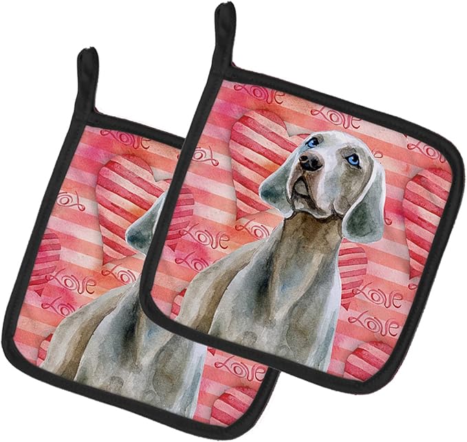 Caroline's Treasures BB9761PTHD Weimaraner Love Pair of Pot Holders, Red Kitchen Heat Resistant Pot Holders Sets Oven Hot Pads for Cooking Baking BBQ, 7 1/2 x 7 1/2