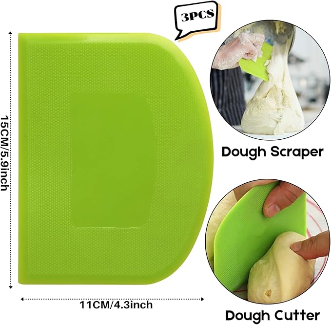 SURDOCA Dough Scraper Bench Scraper - 3P 5.9x4.3" Plastic Flexible Bowl Scraper, Sharp Edge & Angles Cake Scraper. Non-Slip Bakeware Decorating Tools Sculpting & Modeling Tools - Pure Pink