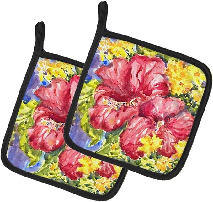 Caroline's Treasures 6056PTHD Flower - Hibiscus Pair of Pot Holders Kitchen Heat Resistant Pot Holders Sets Oven Hot Pads for Cooking Baking BBQ, 7 1/2 x 7 1/2