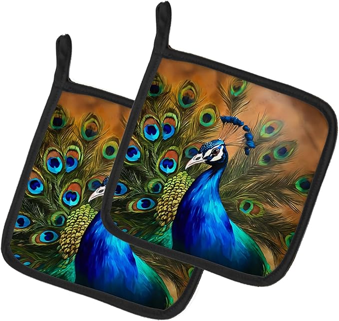 Caroline's Treasures Peacock Pair of Pot Holders Kitchen Heat Resistant Pot Holders Sets Oven Hot Pads for Cooking Baking BBQ, 7 1/2 x 7 1/2