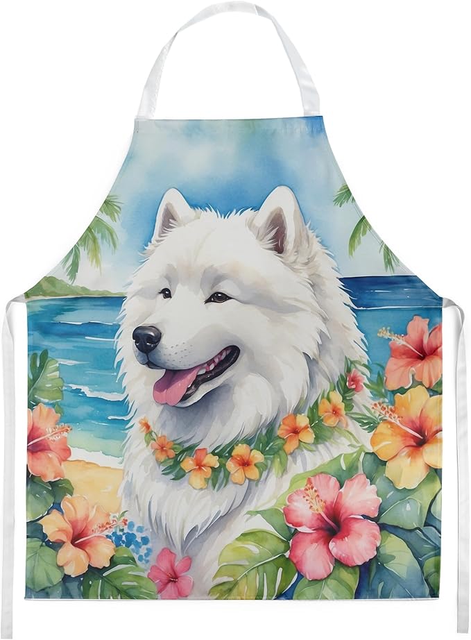 Caroline's Treasures Samoyed Luau Apron Cooking Kitchen Server Baking Crafts Gardening for Adult Women Men, Unisex, Large, Multicolor