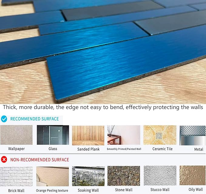 weimeisc 10 Sheets Peel and Stick Backsplash Tile for Kitchen, Self-Adhesive Mosaic Tile, Stick on Bathroom Vanities，Fireplace Décor, Laundry Table (Brushed Blue+Frosted Blue)