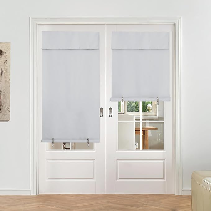 NICETOWN Door Curtain, Farmhouse Thermal Insulated Tricia Window Covering for Patio French Front Door Sidelight Curtain Tie up Shade, W36 x L72 inch, 1 Panel, Greyish White