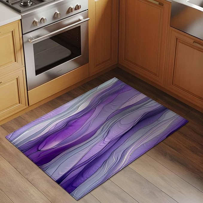Area Rug 2x3ft, Abstract Art Purple Gray Wave Washable Rugs for Living Room Bedroom, Vintage Marble Texture Soft Non-Slip Area Rugs Rectangle Floor Carpet for Dining Room