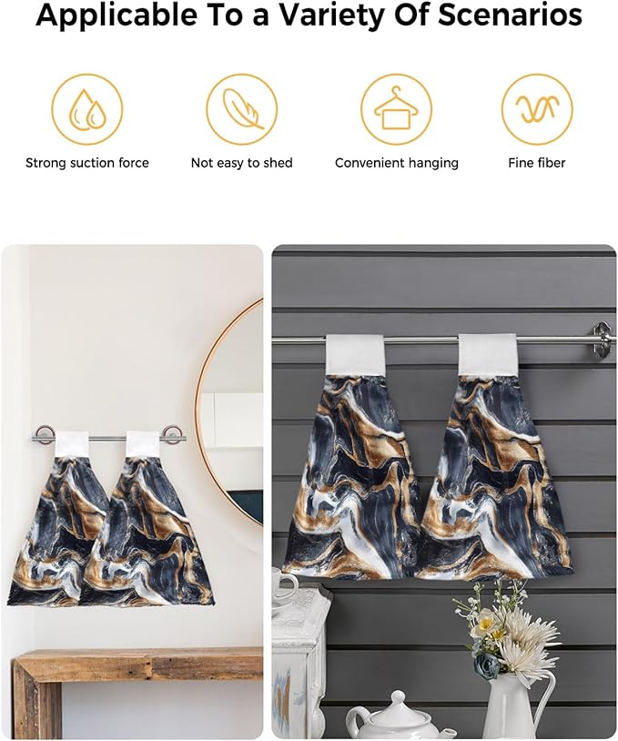 Alandar Home Kitchen Tie Towel Set of 1, Abstract Marble Minimalist Art Absorbent Soft Hand Towels for Bathroom Hanging Towels, Watercolor Stone Stripe Texture Fast Drying Cleaning Cloth with Loop