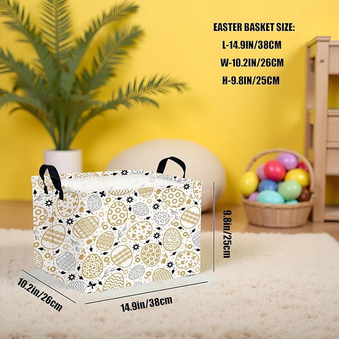 Large Rectangular Cute Kid Easter Basket Empty Bunny Eggs Easter Basket Gift Spring Room Storage Organizer Décor (E-05)