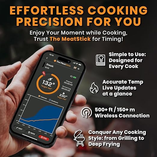 MeatStick X – Smart Wireless Meat Probe for Grilling, Smoking & BBQ | 500ft+ Bluetooth Range | Works in Oven, Smoker & Grill
