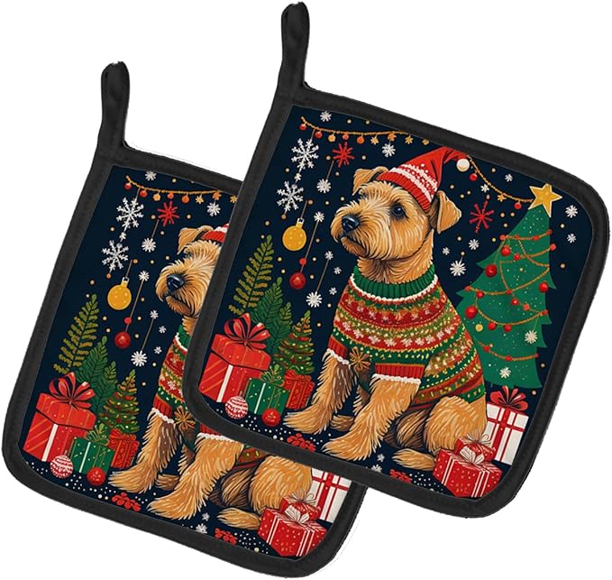 Caroline's Treasures Lakeland Terrier Christmas Pair of Pot Holders Kitchen Heat Resistant Pot Holders Sets Oven Hot Pads for Cooking Baking BBQ, 7 1/2 x 7 1/2