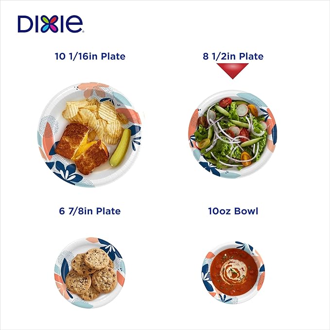 Dixie Medium Paper Plates,8.5 Inch,2X Stronger,Microwave-Safe,Soak-Proof,Cut Resistant,Disposable Plates For Everyday Breakfast,Lunch,& Dinner Meals,90 Count (Pack of 6)