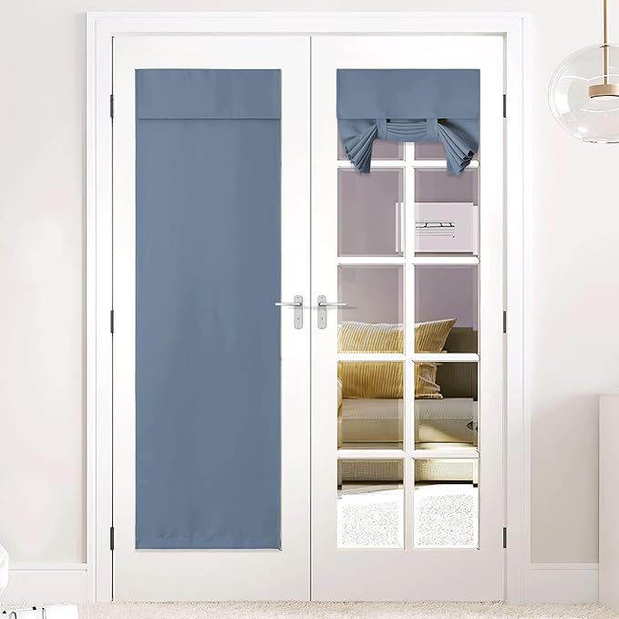 NICETOWN 80 inch Long Door Window Curtain, Tricia Window Shade Thermal Insulated Light Block French Door Curtain Tie up Shade Energy Efficient Blind, 26 inch Wide, Stone Blue, 1 PC