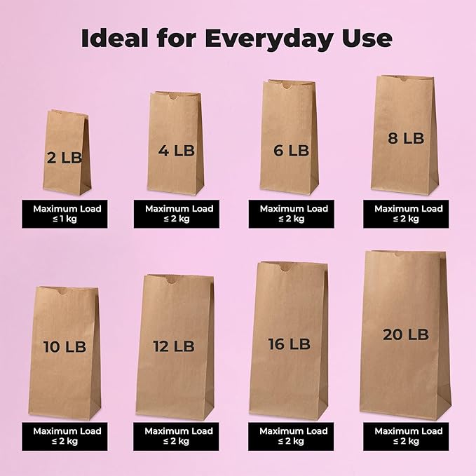 Fit Meal Prep 200 Pack 16 lb Brown Paper Lunch Bags, 16.3 x 7.8 x 4.5" Premium Kraft Paper Bags Bulk for Small Business, Recyclable Snack Sacks, Durable Grocery Bag for Food Storage