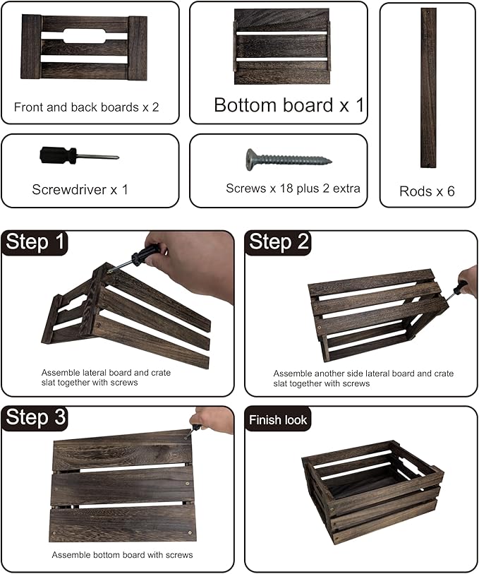 Rustic Vintage Finished 2 Packs Wooden Crate with Handles - Nesting Storage Display Organization Crate for Party Office Bedroom Kitchen and Closet